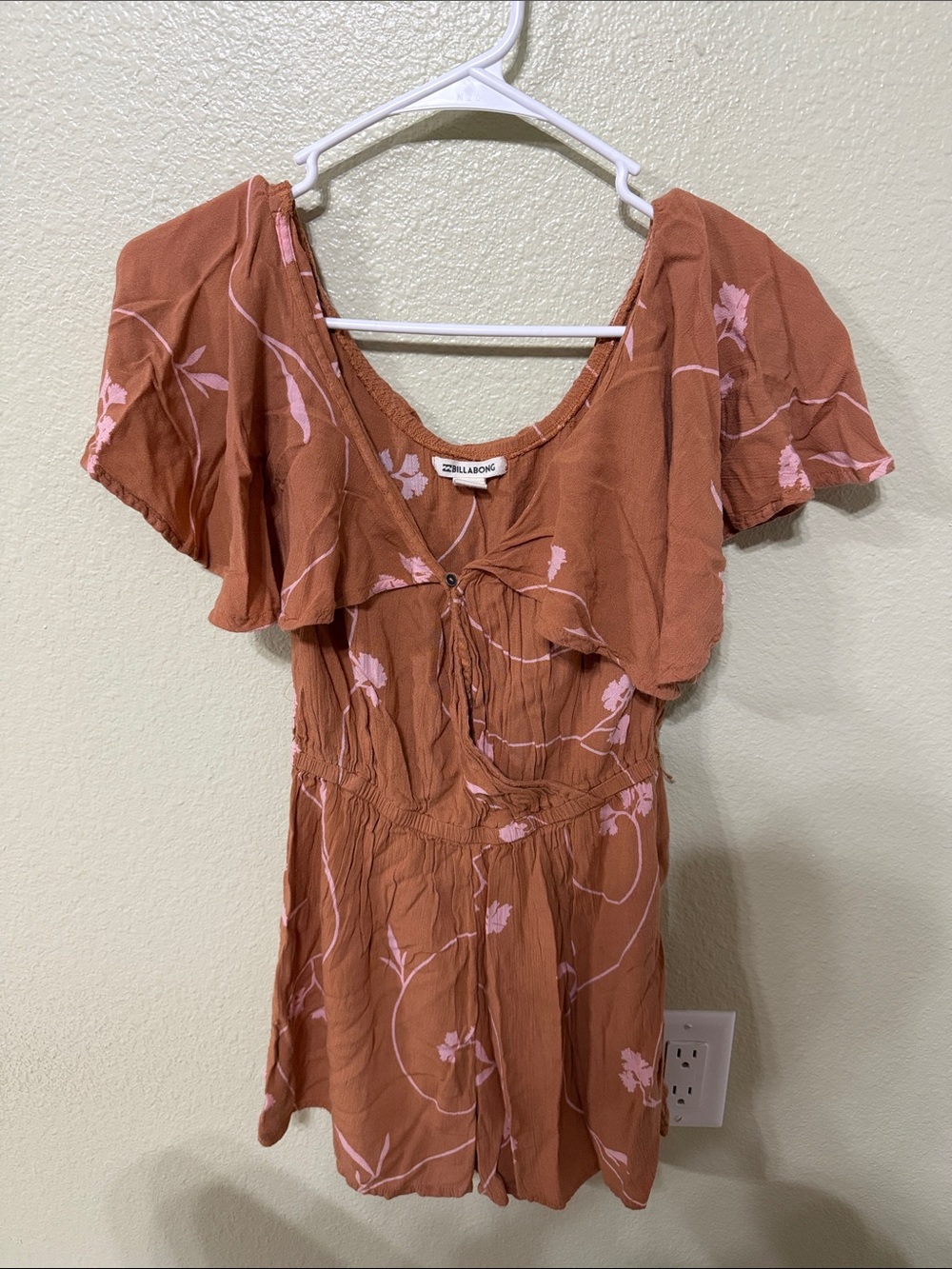 Billabong Rust Romper with Pink Floral Print